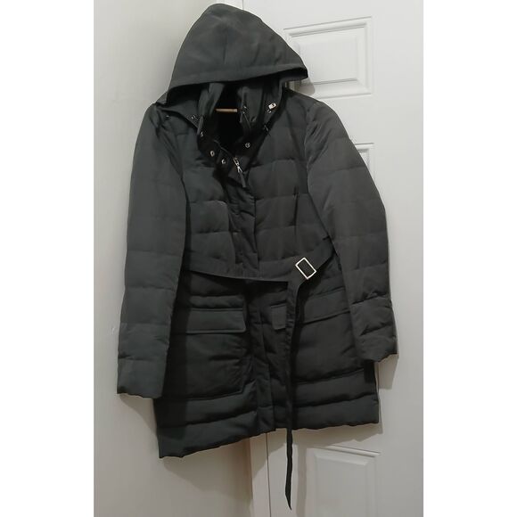 Escada womens xl goose down puffer hooded jacket gray coat - Picture 2 of 9